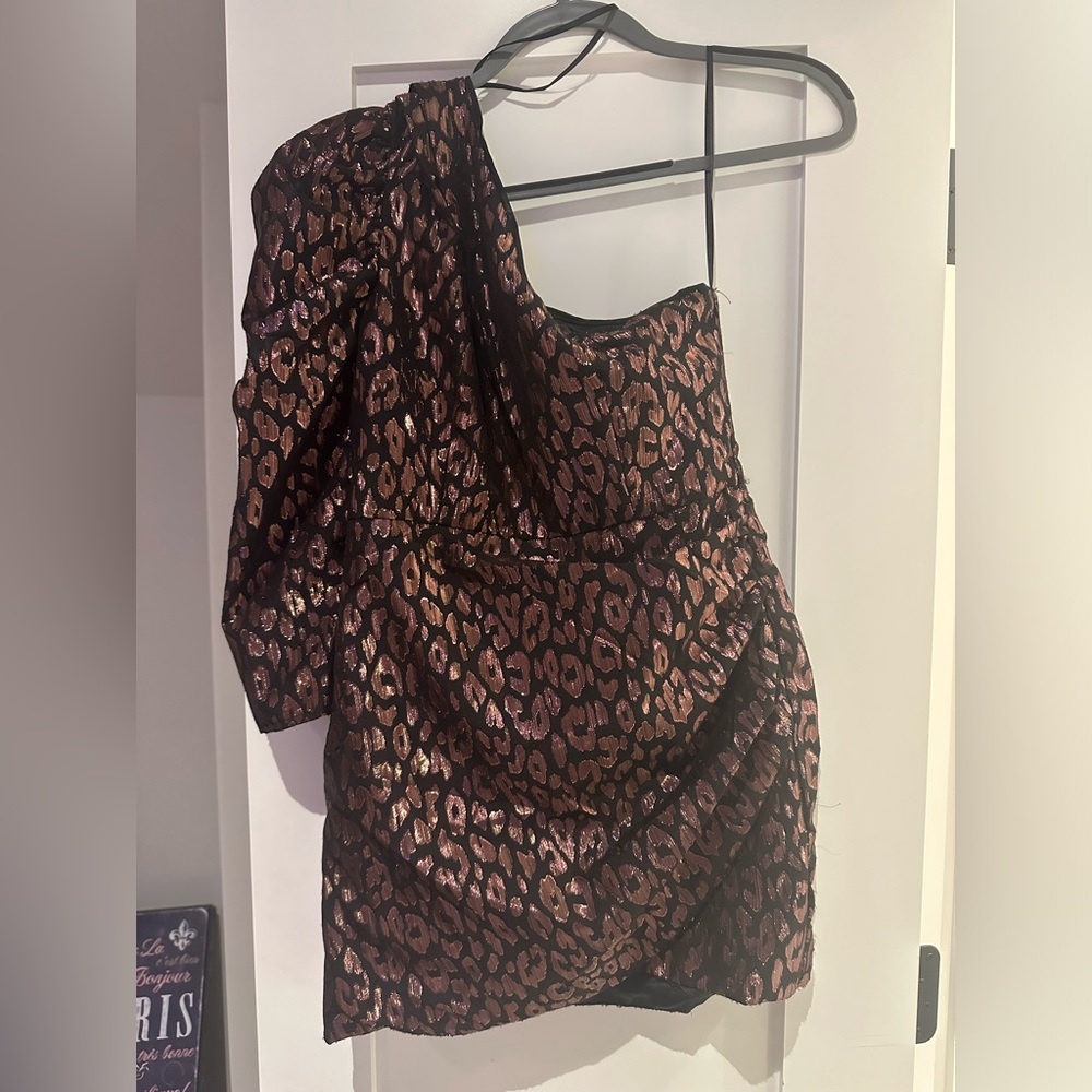 NWT DO+BE One-Shoulder Metallic Leopard Print Women's Mini Dress